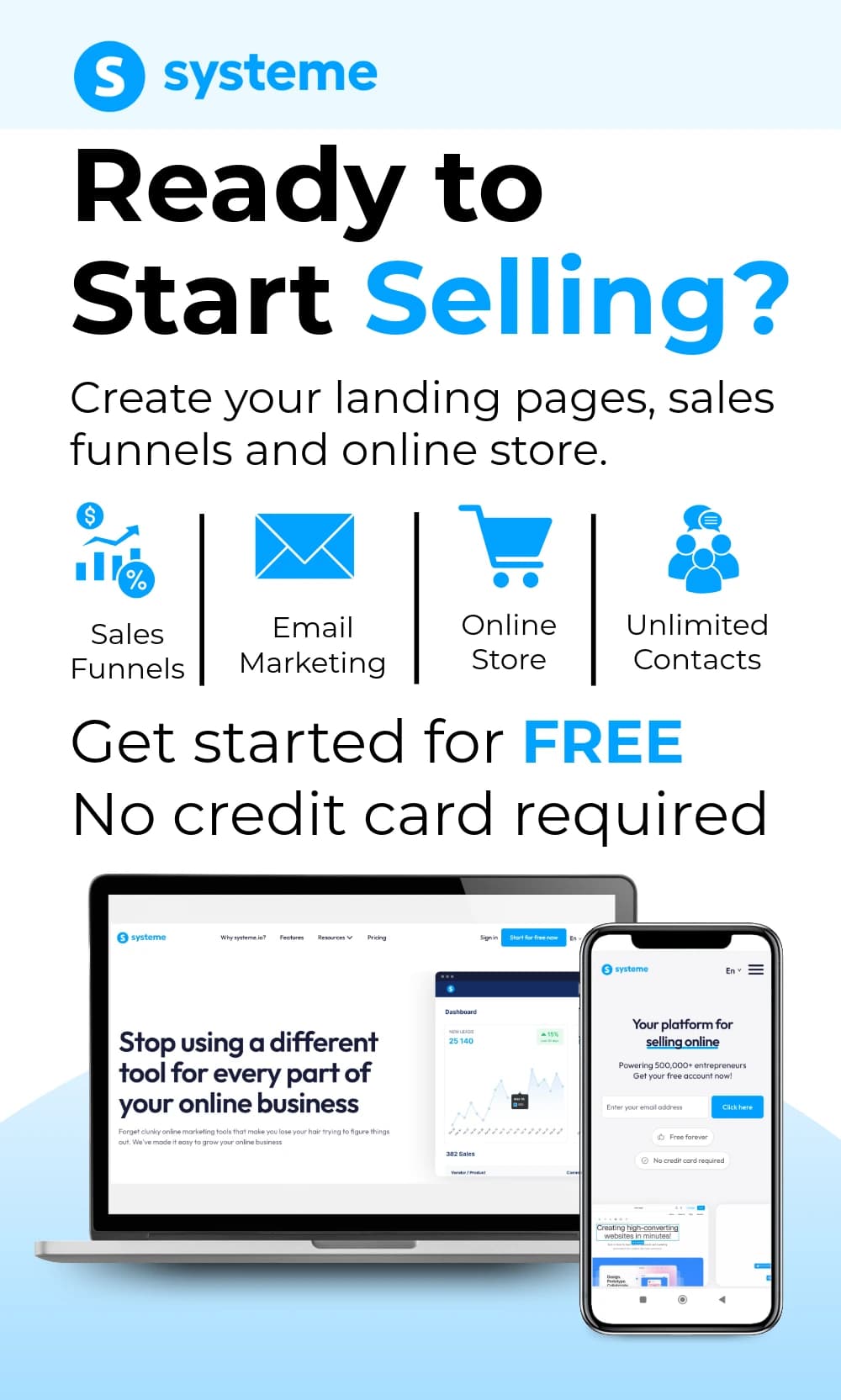 Systeme.io Free Sales Funnel and Landing Page Builder Banner