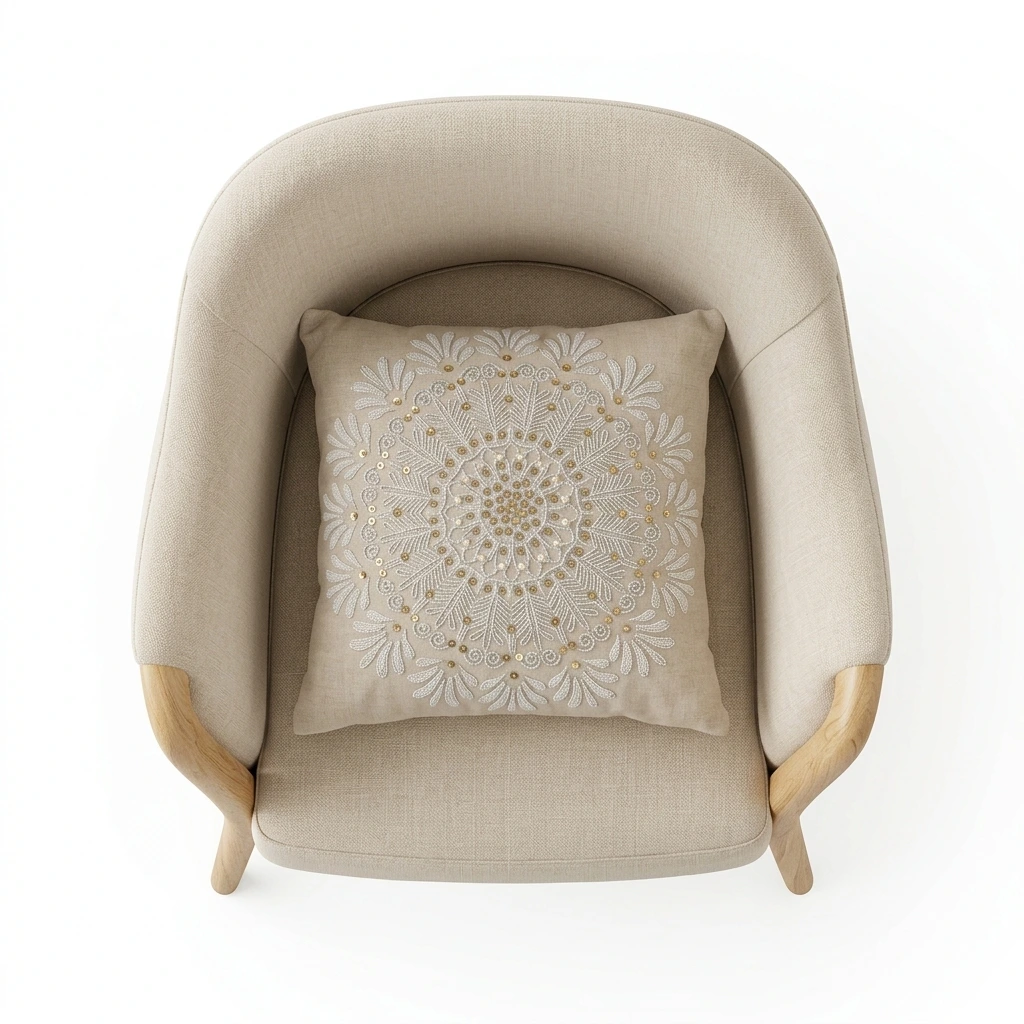 Top-down Amazon listing photo of an armchair generated with pure white background and natural shadow