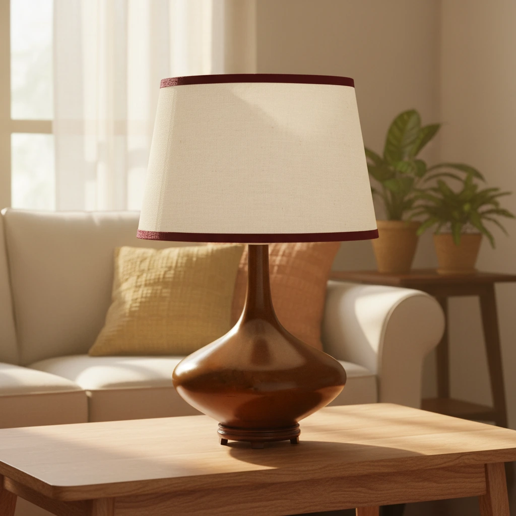 Cozy home interior product photography with soft daylight through curtains and warm lifestyle setting