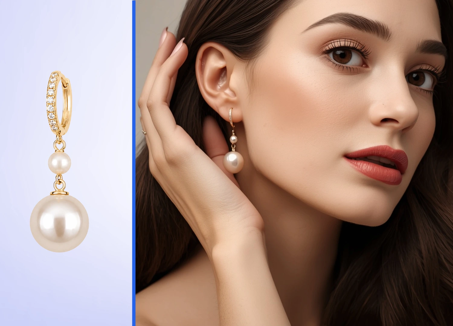 AI Necklaces & Statement Jewelry Try-On - Gold drop gemstone necklace naturally draped across a female model's collarbone and neckline
