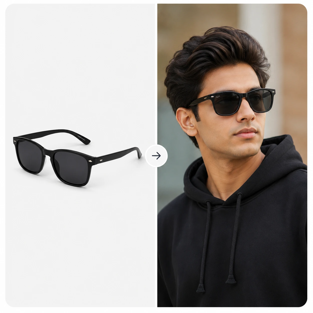 AI Sunglasses Try-On - Placing custom sunglasses designs on models with realistic shadows