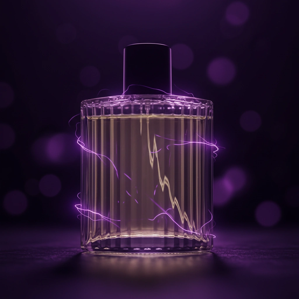 Product photography with deep purple electric atmosphere and violet glow effects